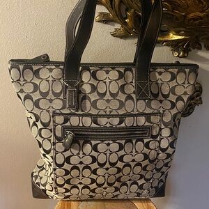 🖤Coach Dark Black /grayCanvas Leather Shoulder Bag, Purse 15”* 14” No. M1J-6071